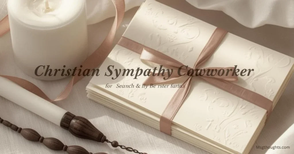 Professional sympathy card with church candle and rosary, showing Christian sympathy messages from a company or congregation.