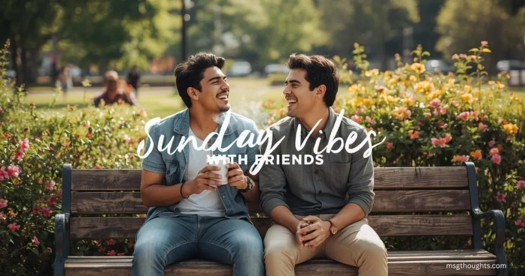 Happy friends enjoying Sunday morning together with coffee in a beautiful park setting