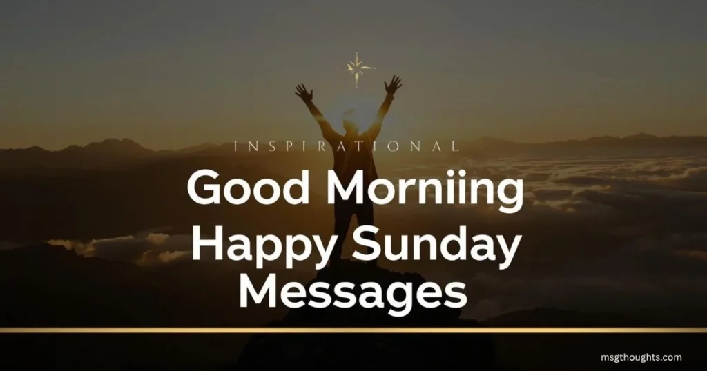 Inspirational Sunday morning scene with person celebrating on mountain top at sunrise