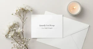 Sympathy card Message with flowers and candle — comforting condolence message ideas
