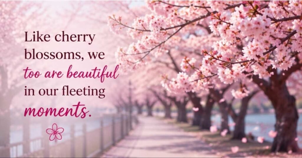Pink cherry blossoms with a dreamy inspirational message for Instagram posts.