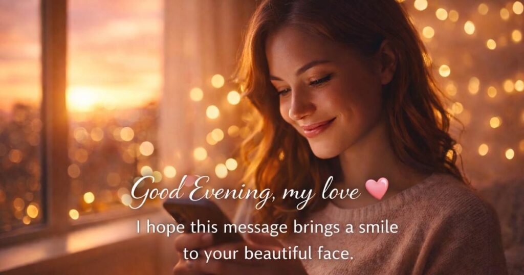 Good evening message for her to make her smile with a cheerful and warm evening mood