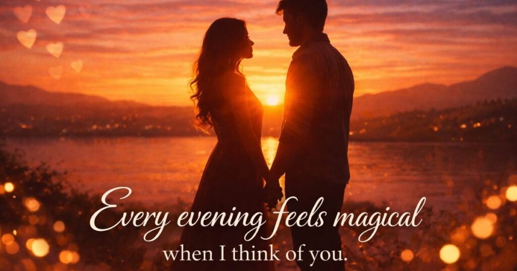 Romantic good evening message for her with sunset vibes and emotional love text