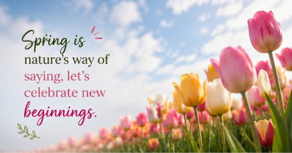 Colorful spring tulips with a fresh beginnings message in stylish fonts.