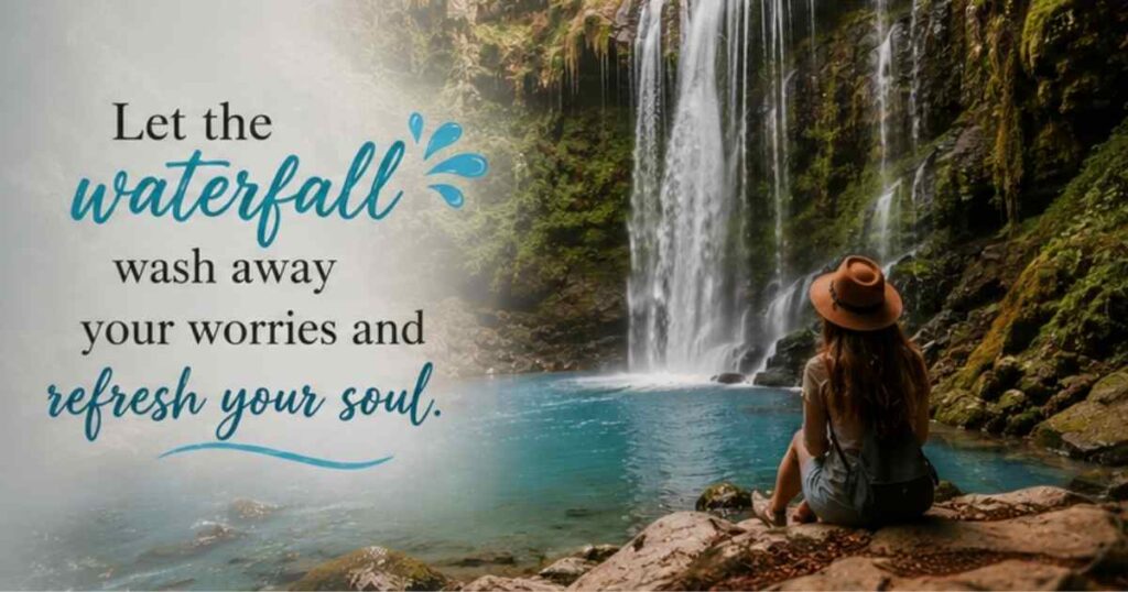 Breathtaking waterfall scene with relaxing Instagram caption