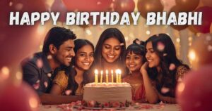 birthday wishes for bhabhi - family celebrating bhabhi birthday with cake and flowers