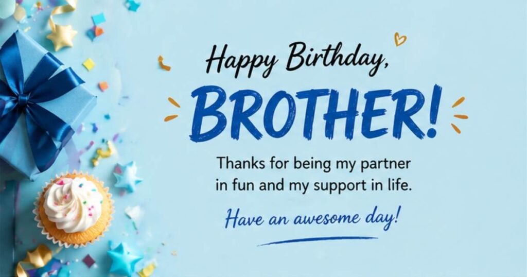 Cool birthday wish with cake and gifts for a special brother