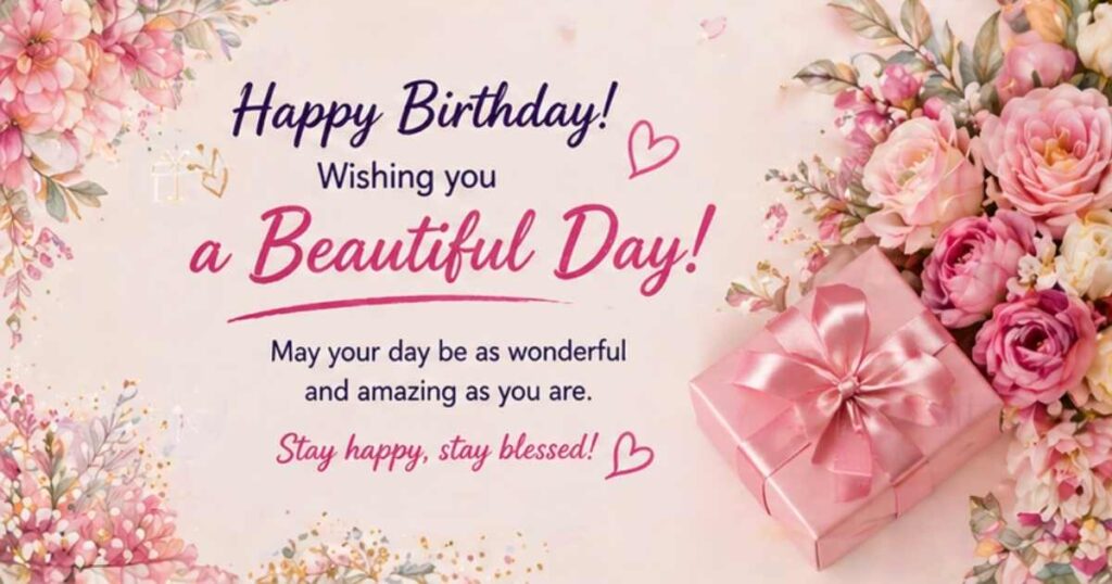Beautiful birthday message with flowers and soft pastel theme