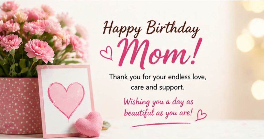 Heartfelt birthday message with flowers for a caring mom