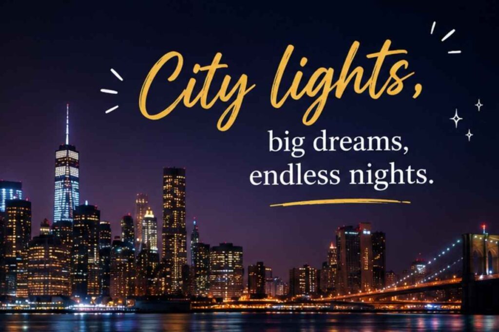City lights and night sky Instagram caption collage