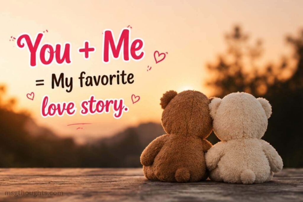 Cute couple caption image with romantic teddy bear love quote for Instagram posts