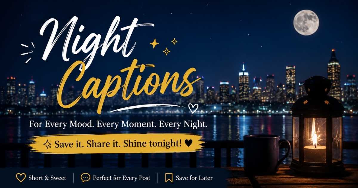 Night captions for Instagram feature image with city lights and moon vibes