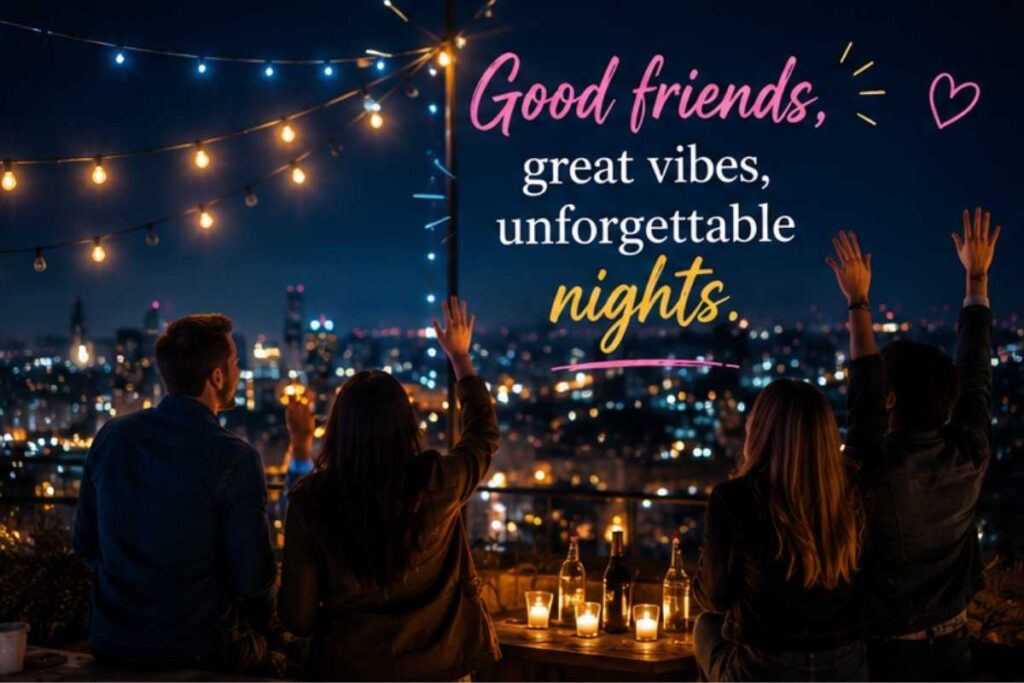 Friends night out aesthetic rooftop party vibes