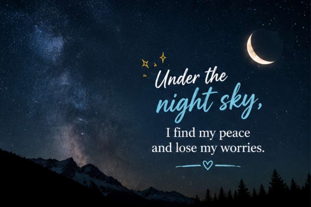 Peaceful night sky quote with stars and moon