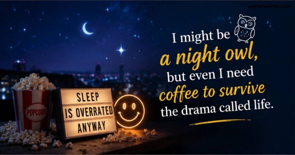 Funny night owl caption aesthetic night scene