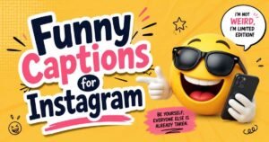Funny emoji with cool sunglasses and hilarious Instagram caption quote for viral social media posts